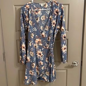 Long sleeve floral wrap dress